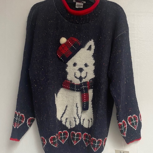 “Ugly” Festive Chunky Knit Sweater Adorable Puppy - Picture 1 of 11